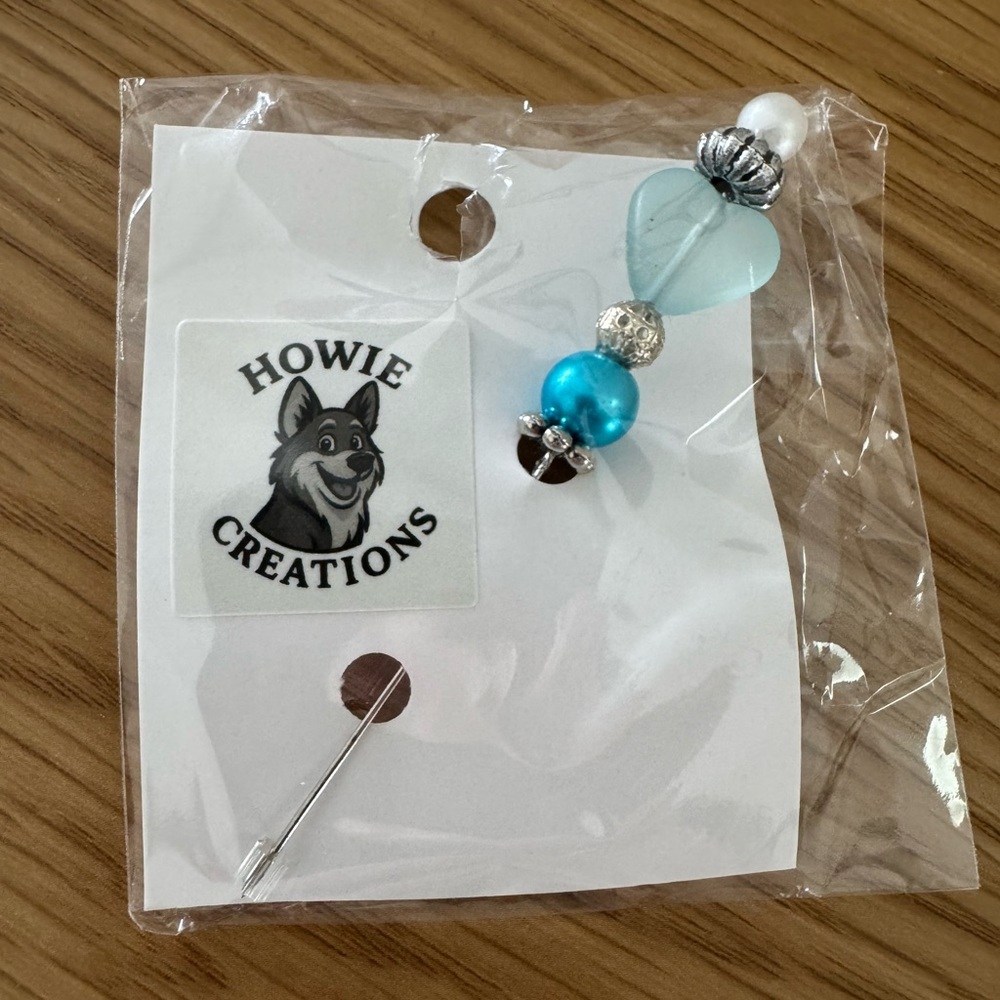 Howie Creations Beaded Blur, Silver & White Sticker Pin - NWOT